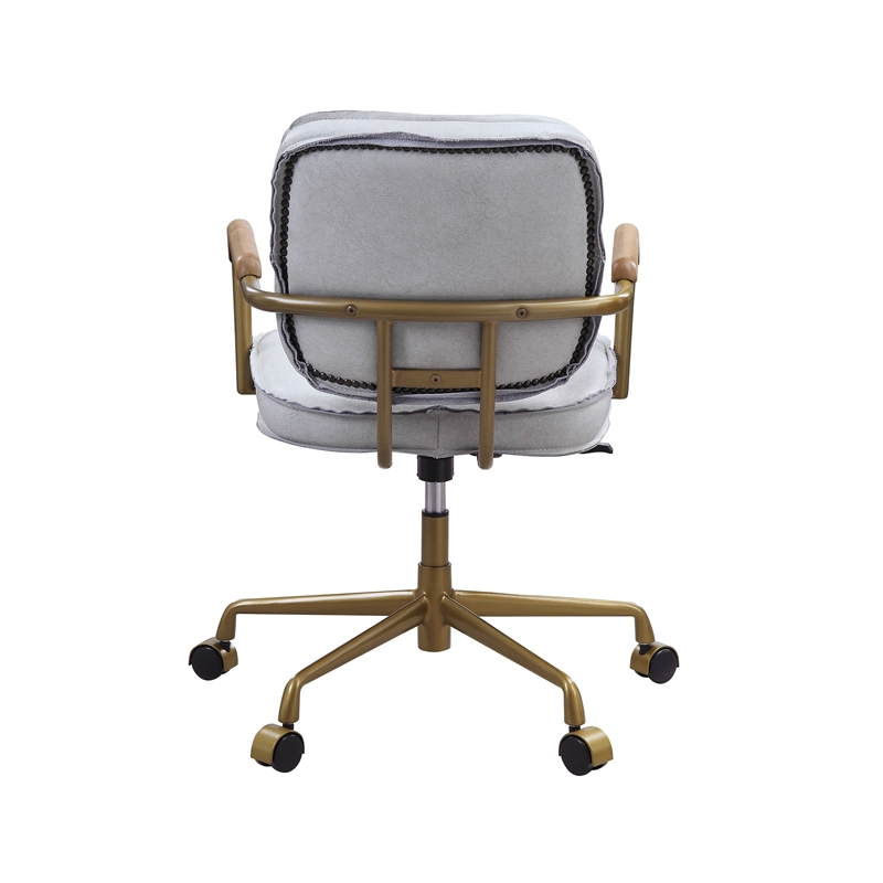 ACME Siecross Office Chair with Wooden Arm in Vintage White Top Grain Leather