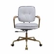 ACME Siecross Office Chair with Wooden Arm in Vintage White Top Grain Leather