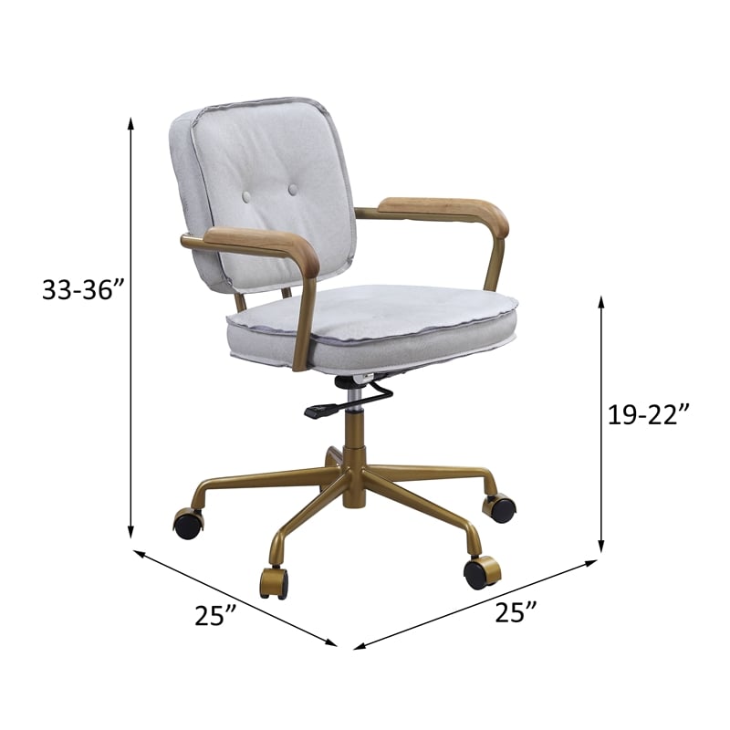 ACME Siecross Office Chair with Wooden Arm in Vintage White Top Grain Leather