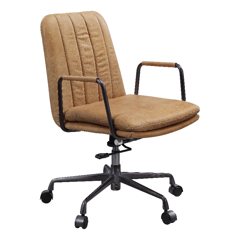 ACME Eclarn Leather Adjustable Height Swivel Office Chair in Brown