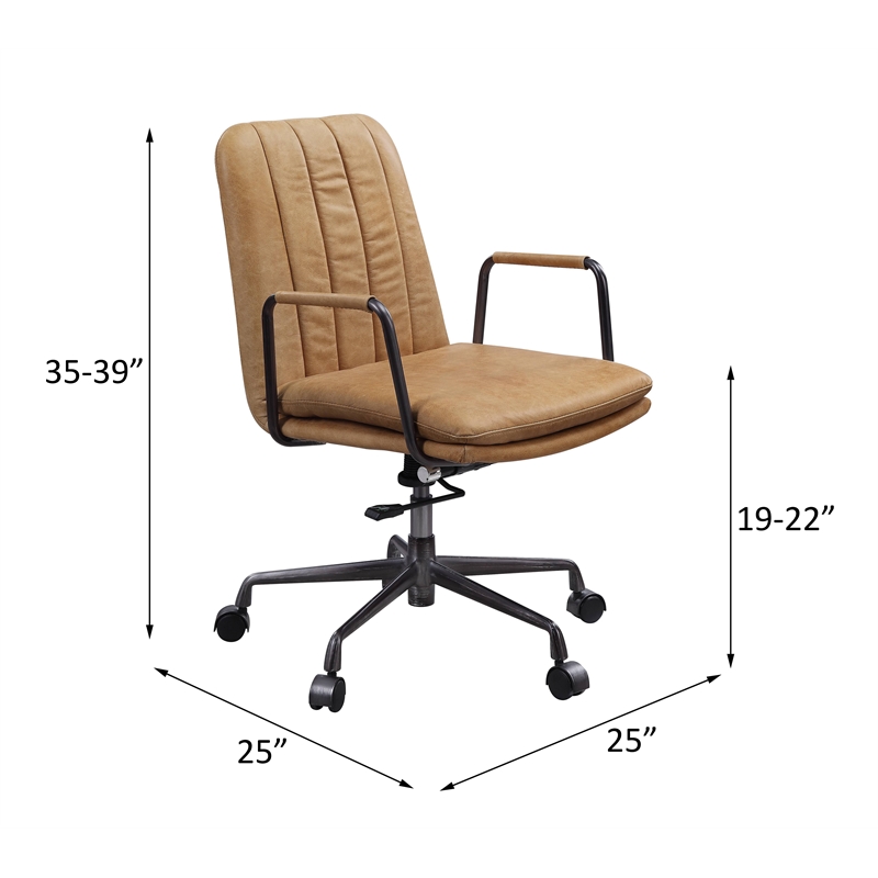 ACME Eclarn Leather Adjustable Height Swivel Office Chair in Brown