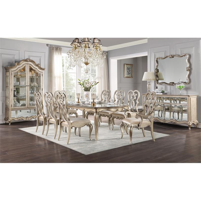 ACME Esteban Wooden Dining Table with Extension Leaf in Antique Gold Champagne