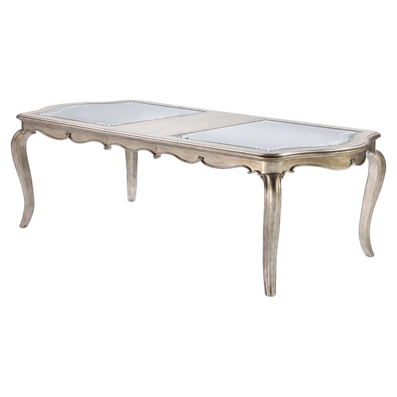 ACME Esteban Wooden Dining Table with Extension Leaf in Antique Gold Champagne
