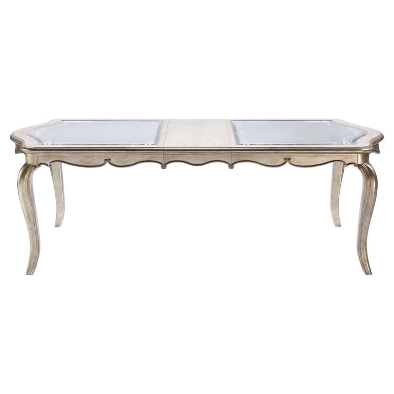 ACME Esteban Wooden Dining Table with Extension Leaf in Antique Gold Champagne