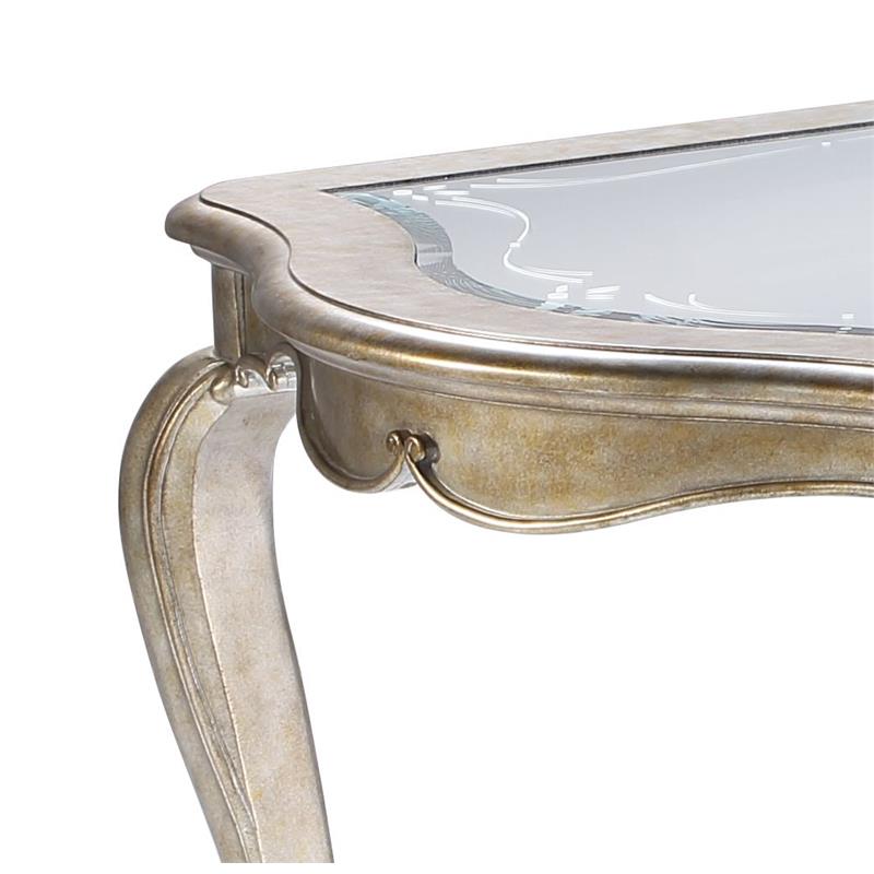 ACME Esteban Wooden Dining Table with Extension Leaf in Antique Gold Champagne