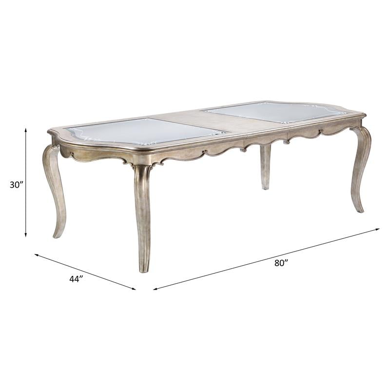 ACME Esteban Wooden Dining Table with Extension Leaf in Antique Gold Champagne