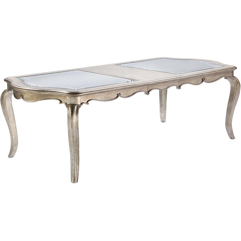 ACME Esteban Wooden Dining Table with Extension Leaf in Antique Gold Champagne