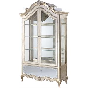 acme esteban 4 shelves wooden curio in mirrored and antique champagne