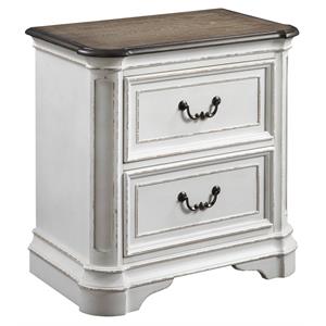 acme florian wooden nightstand with 2 drawers in antique white and oak