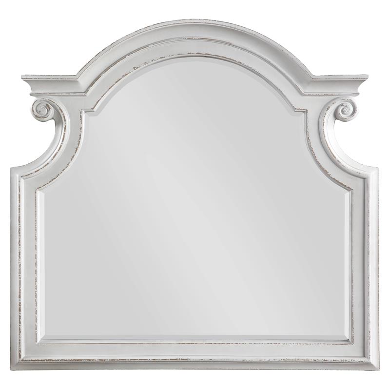 ACME Florian Wooden Arched Frame Mirror with Beveled Edge in Antique White