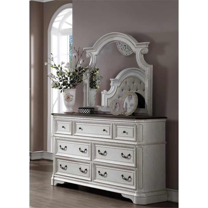 acme florian wooden arched frame mirror with beveled edge in antique white
