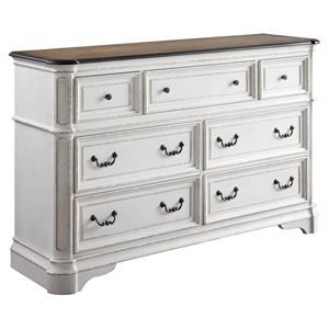 acme florian rectangular wooden dresser with 7 drawers in antique white and oak