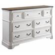 ACME Florian Rectangular Wooden Dresser with 7 Drawers in Antique White and Oak