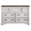 ACME Florian Rectangular Wooden Dresser with 7 Drawers in Antique White and Oak