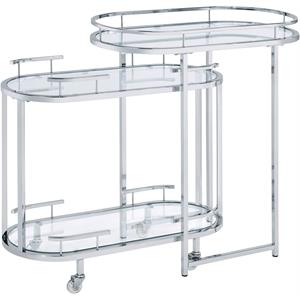 acme piffo glass top storage serving cart and bar table in clear and chrome