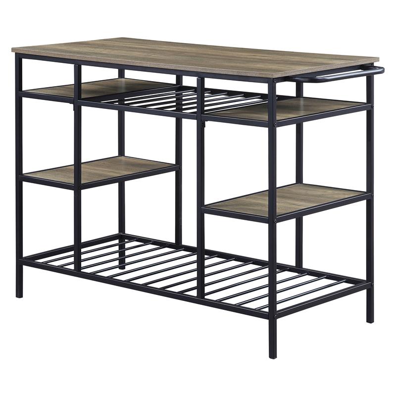 ACME Lona Wooden Top Kitchen Island with Slatted Shelves in Rustic Oak and Black