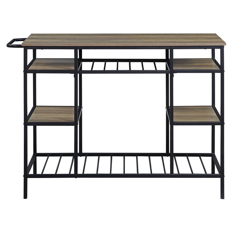 ACME Lona Wooden Top Kitchen Island with Slatted Shelves in Rustic Oak and Black
