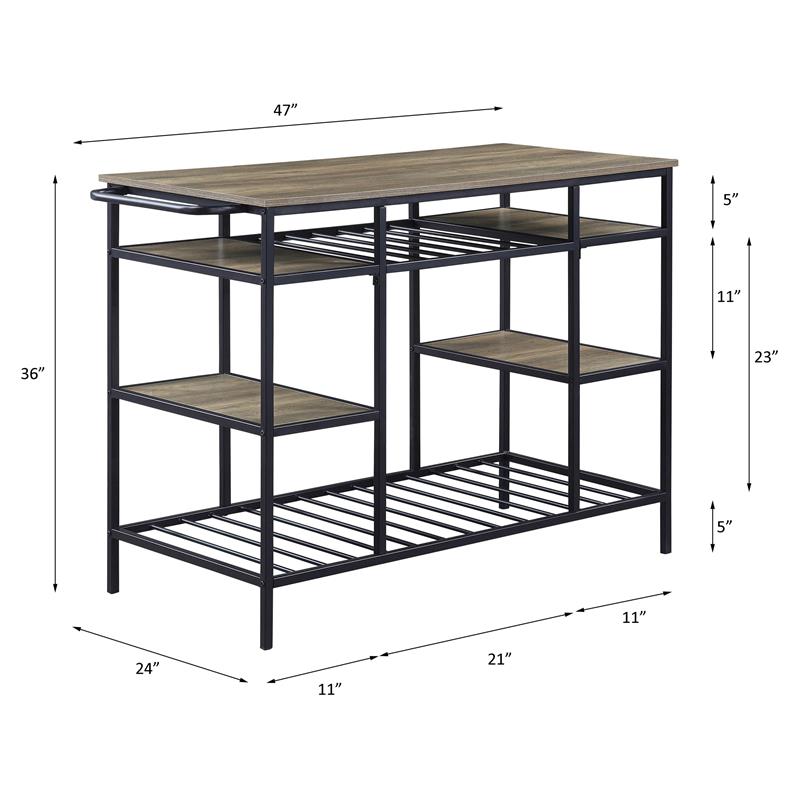 ACME Lona Wooden Top Kitchen Island with Slatted Shelves in Rustic Oak and Black