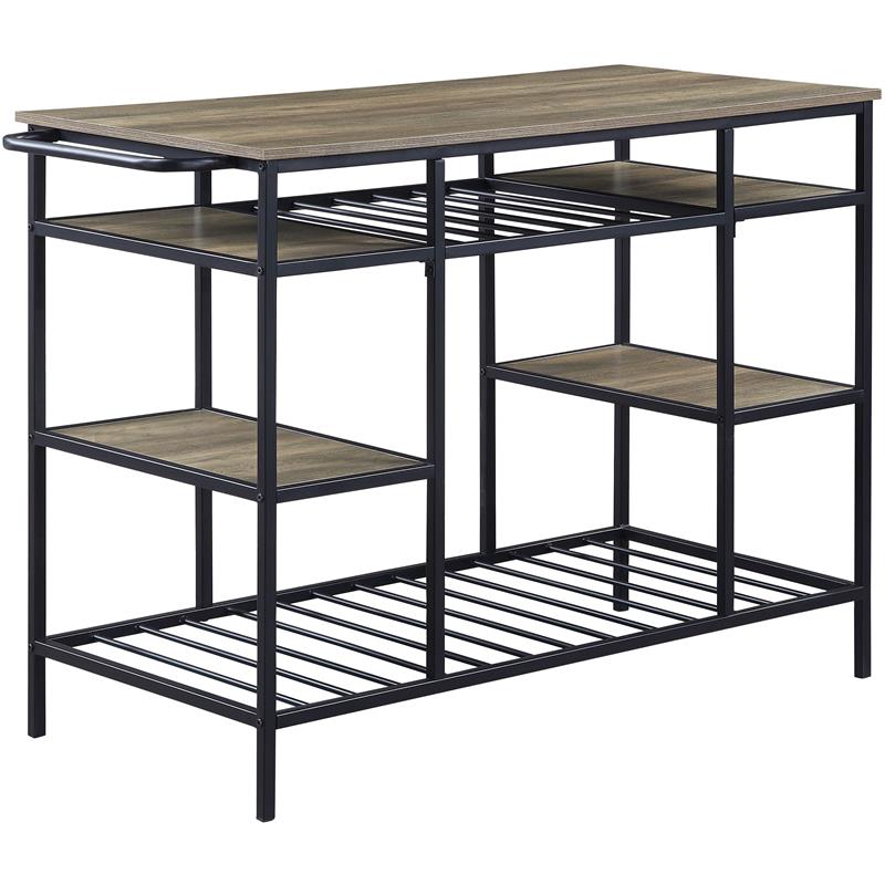ACME Lona Wooden Top Kitchen Island with Slatted Shelves in Rustic Oak and Black