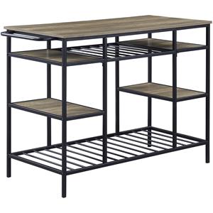 acme lona wooden top kitchen island with slatted shelves in rustic oak and black