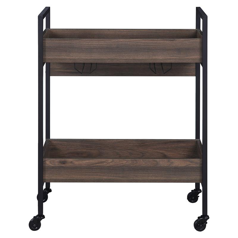 ACME Jerrick Wooden Serving Cart with 2 Shelves in Walnut and Black
