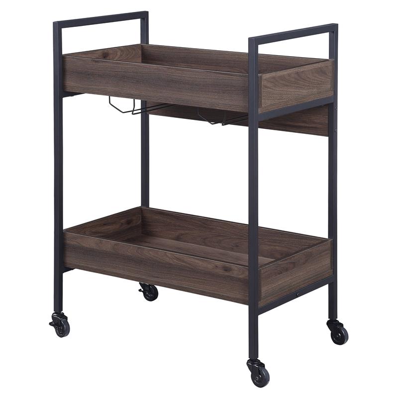 ACME Jerrick Wooden Serving Cart with 2 Shelves in Walnut and Black