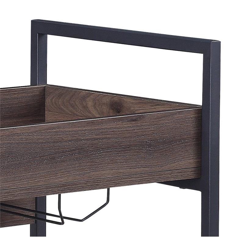 ACME Jerrick Wooden Serving Cart with 2 Shelves in Walnut and Black