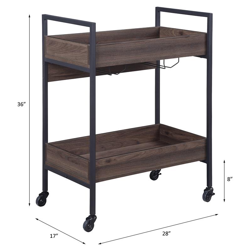 ACME Jerrick Wooden Serving Cart with 2 Shelves in Walnut and Black