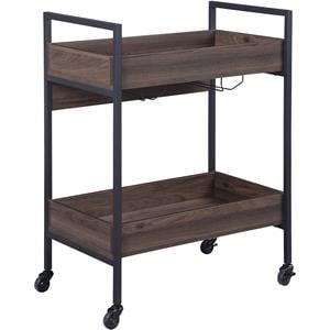 ACME Jerrick Wooden Serving Cart with 2 Shelves in Walnut and Black