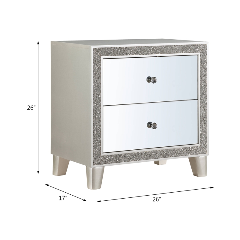 ACME Sliverfluff 2-Drawer Wooden Nightstand in Mirrored and Champagne