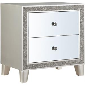 ACME Sliverfluff 2-Drawer Wooden Nightstand in Mirrored and Champagne