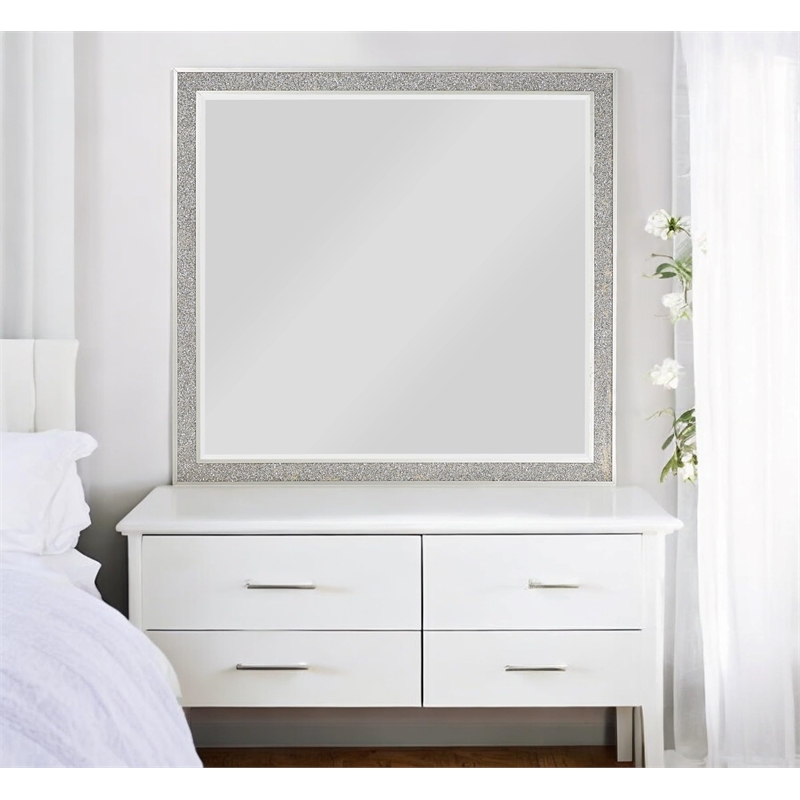 ACME Sliverfluff Rectangular Wooden Mirror in Mirrored and Champagne