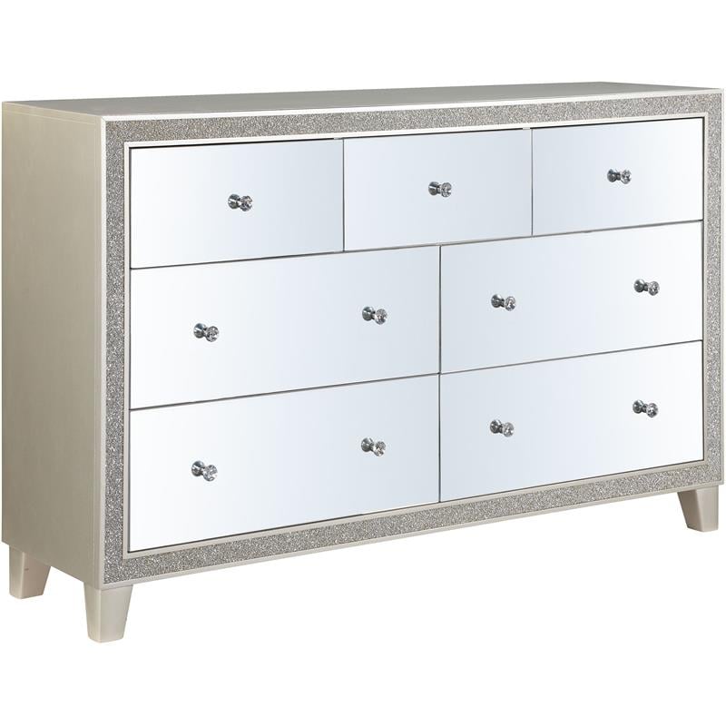ACME Sliverfluff 7-Drawer Wooden Dresser in Mirrored and Champagne