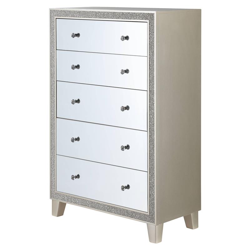 ACME Sliverfluff Wooden Chest with 5 Storage Drawers in Mirrored and Champagne