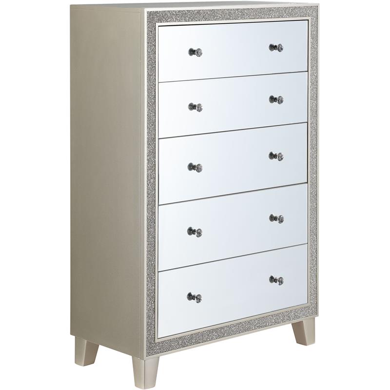 ACME Sliverfluff Wooden Chest with 5 Storage Drawers in Mirrored and Champagne