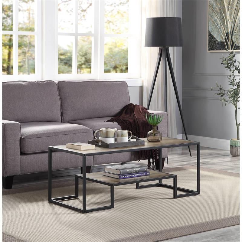 ACME Idella Wooden Coffee Table with 1 Tier Shelf in Rustic Oak and Black