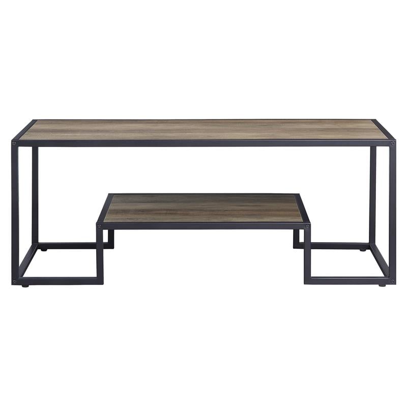 ACME Idella Wooden Coffee Table with 1 Tier Shelf in Rustic Oak and Black
