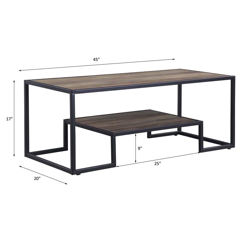 ACME Idella Wooden Coffee Table with 1 Tier Shelf in Rustic Oak and Black