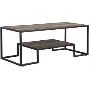 ACME Idella Wooden Coffee Table with 1 Tier Shelf in Rustic Oak and Black