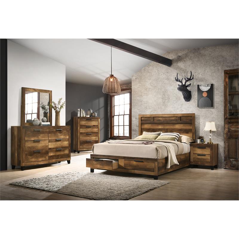 ACME Morales Wooden Storage Eastern King Bed with 2 Drawers in Rustic Oak