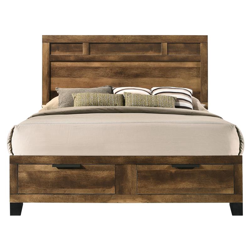 ACME Morales Wooden Storage Eastern King Bed with 2 Drawers in Rustic Oak