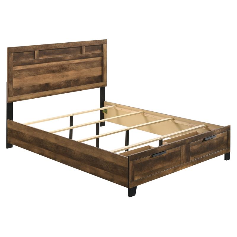 ACME Morales Wooden Storage Eastern King Bed with 2 Drawers in Rustic Oak
