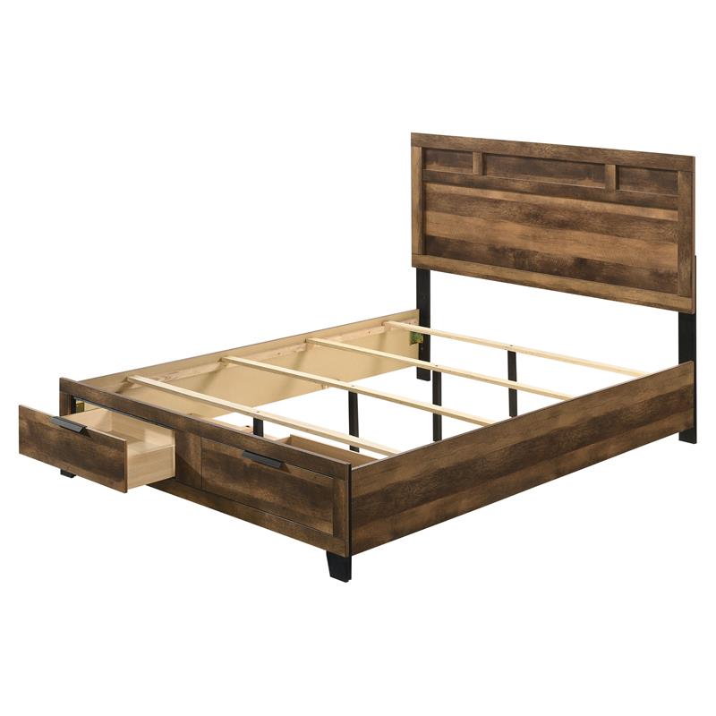ACME Morales Wooden Storage Eastern King Bed with 2 Drawers in Rustic Oak