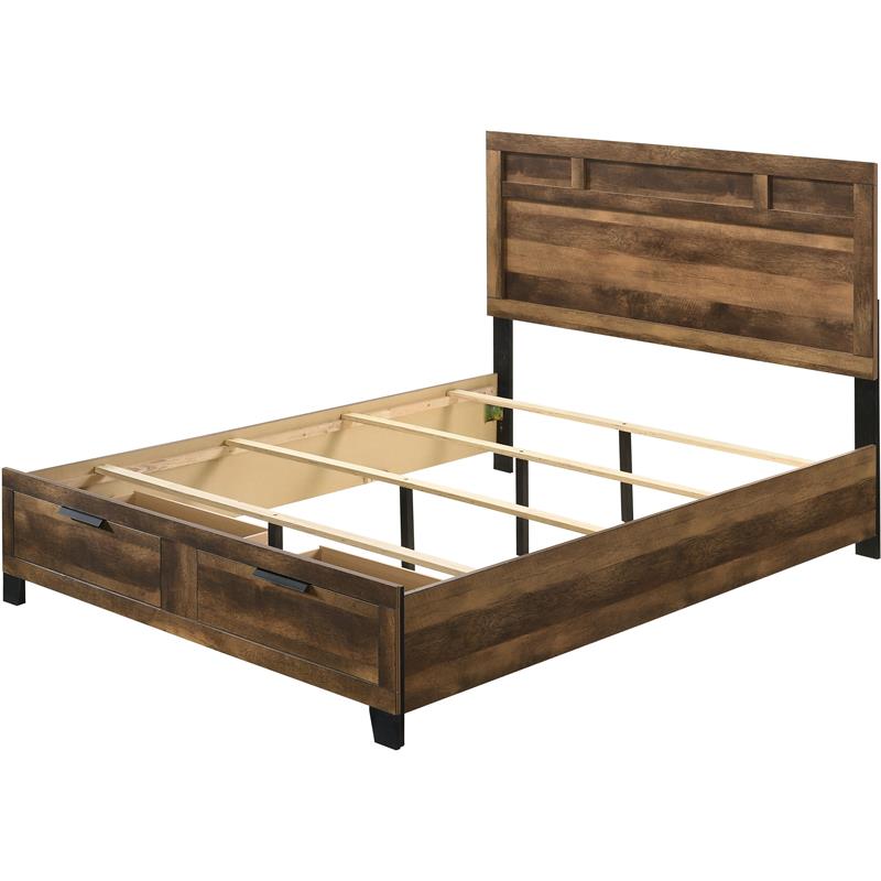 ACME Morales Wooden Storage Eastern King Bed with 2 Drawers in Rustic Oak