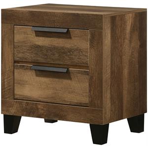 acme morales wooden rectangular nightstand with 2 drawers in rustic oak