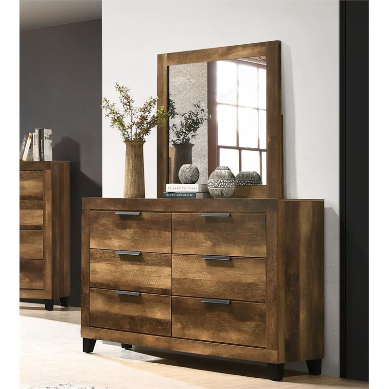 ACME Morales Square Dresser Mirror with Wooden Frame in Rustic Oak