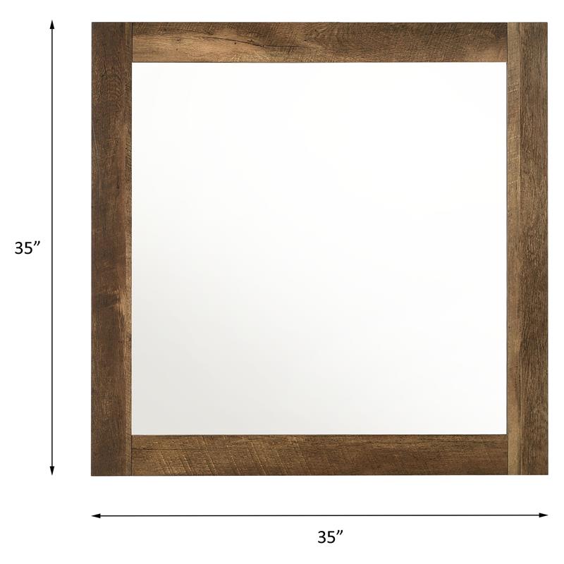 ACME Morales Square Dresser Mirror with Wooden Frame in Rustic Oak