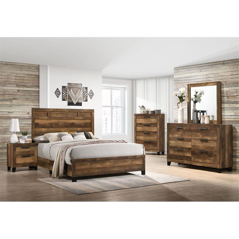 ACME Morales Wooden Eastern King Bed with Panel Headboard in Rustic Oak