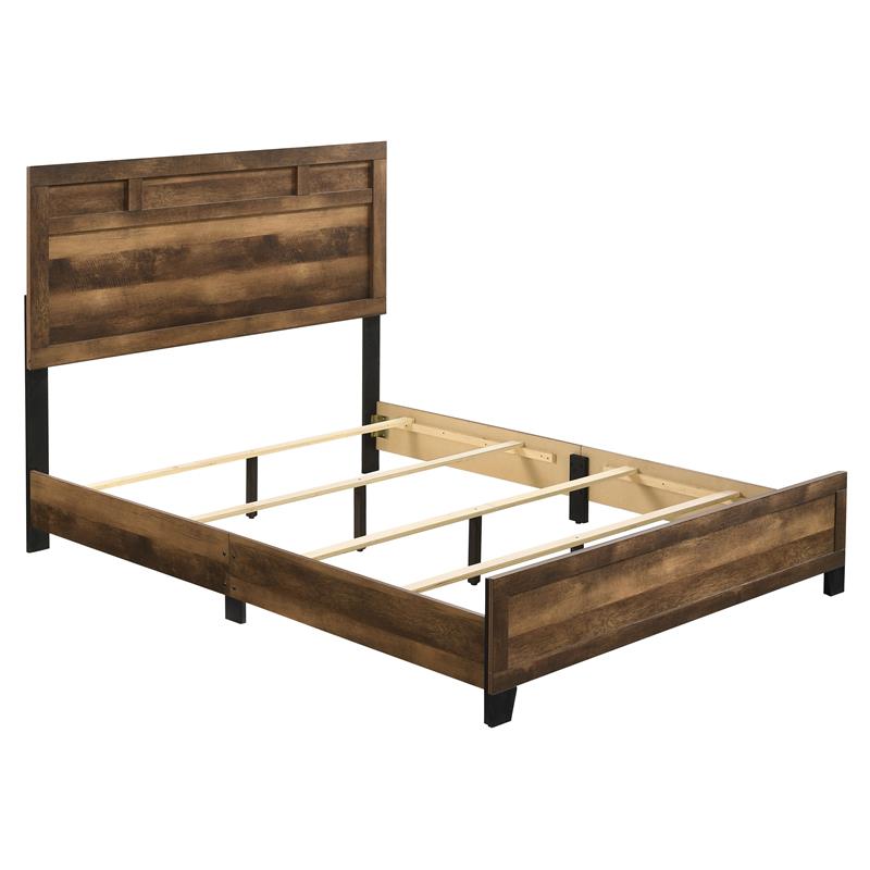 ACME Morales Wooden Eastern King Bed with Panel Headboard in Rustic Oak