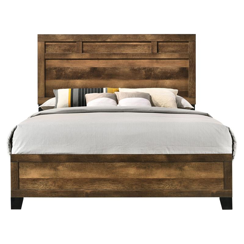ACME Morales Wooden Eastern King Bed with Panel Headboard in Rustic Oak